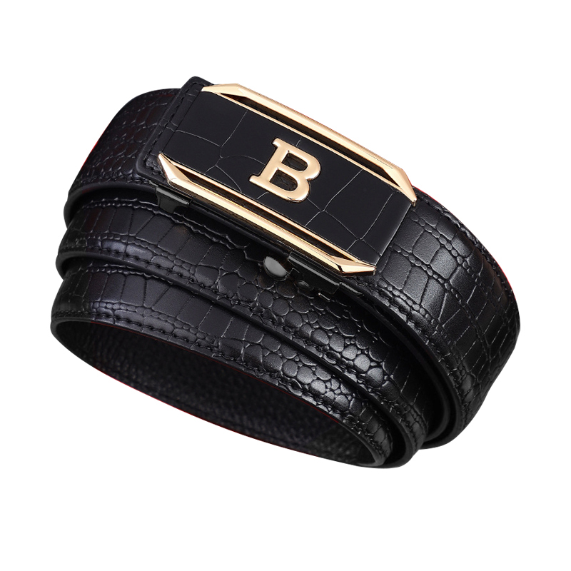 Jifanpaul cinto masculino com estampa de crocodilo, cinto com fivela automática de alta qualidade, pulseira jeans da moda, acessórios masculinos da moda: Preto / 130 cm