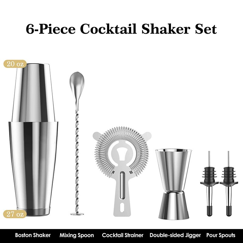 Cocktail Shaker Set, Kollea Cocktail Shaker Met Zeef, 6 Stuk Rvs Bar Set Barman Mixer Kits