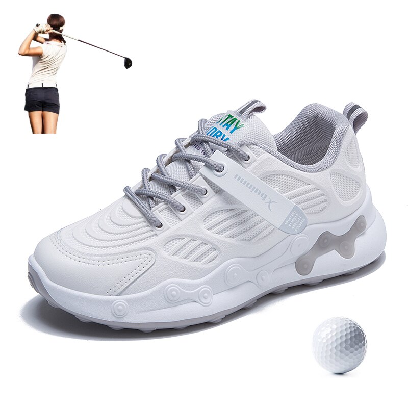 2020 golfskor för kvinnor bekväma golfsneakers dammärke sport sneakers tjej anti-halk golfskor träning: Vitgrå / 7