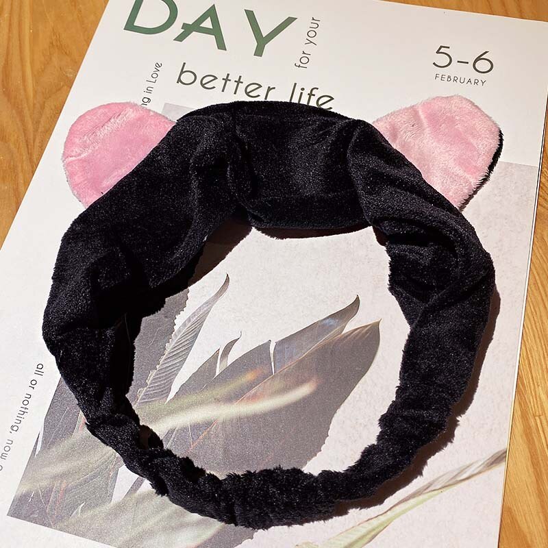 Voor Vrouwen Meisjes Hoofdbanden Omg Brief Coral Fleece Wassen Gezicht Boog Haarbanden Hoofddeksels Haarbanden Tulband Haar Accessoires: Cat ears black