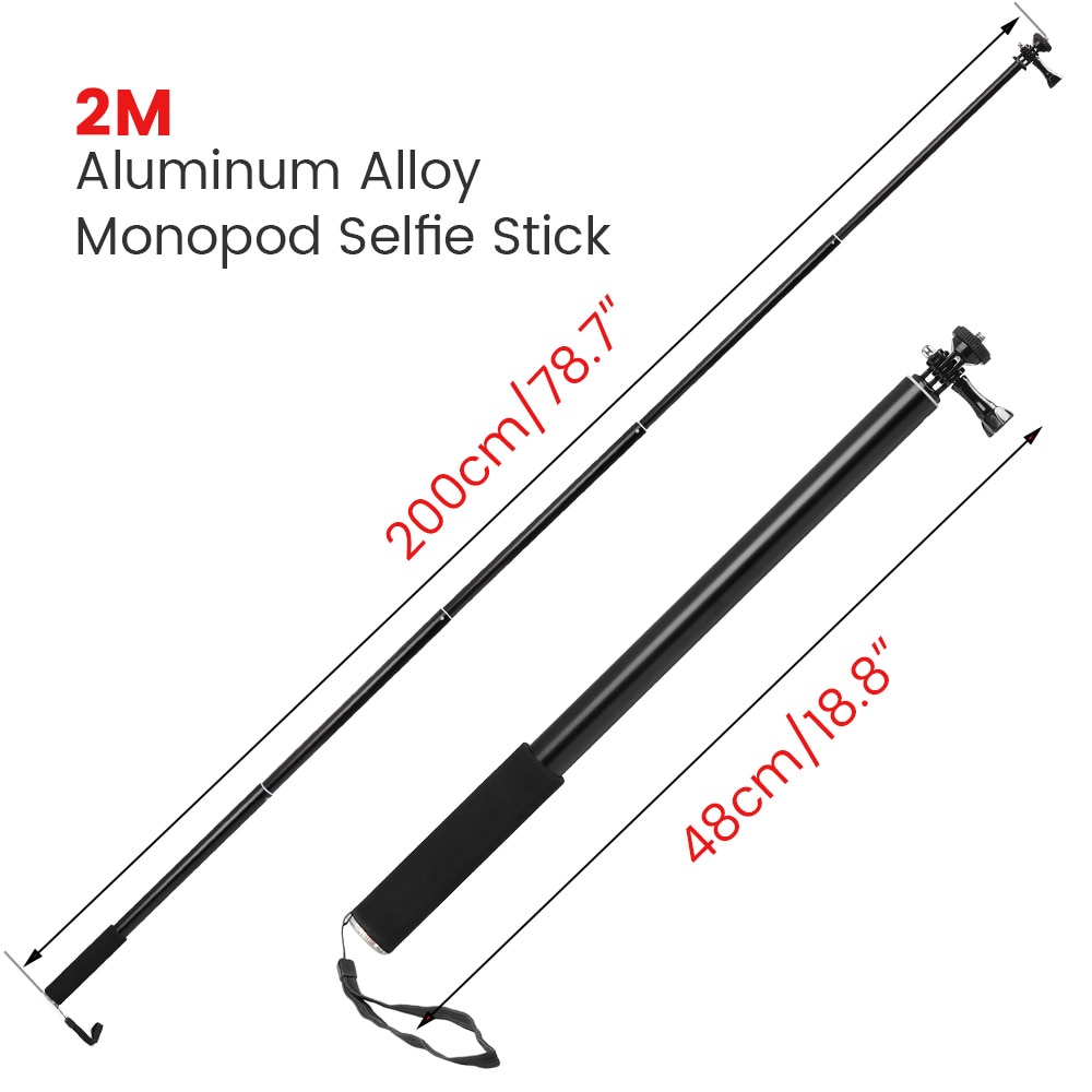 2M Aluminium Legierung Einbeinstativ Selfie Stock Für Insta360 eins X/X2 /DJI OSMO Aktion/Tasche/gopro Held 7 6 5 Sjcam Kamera Zubehör