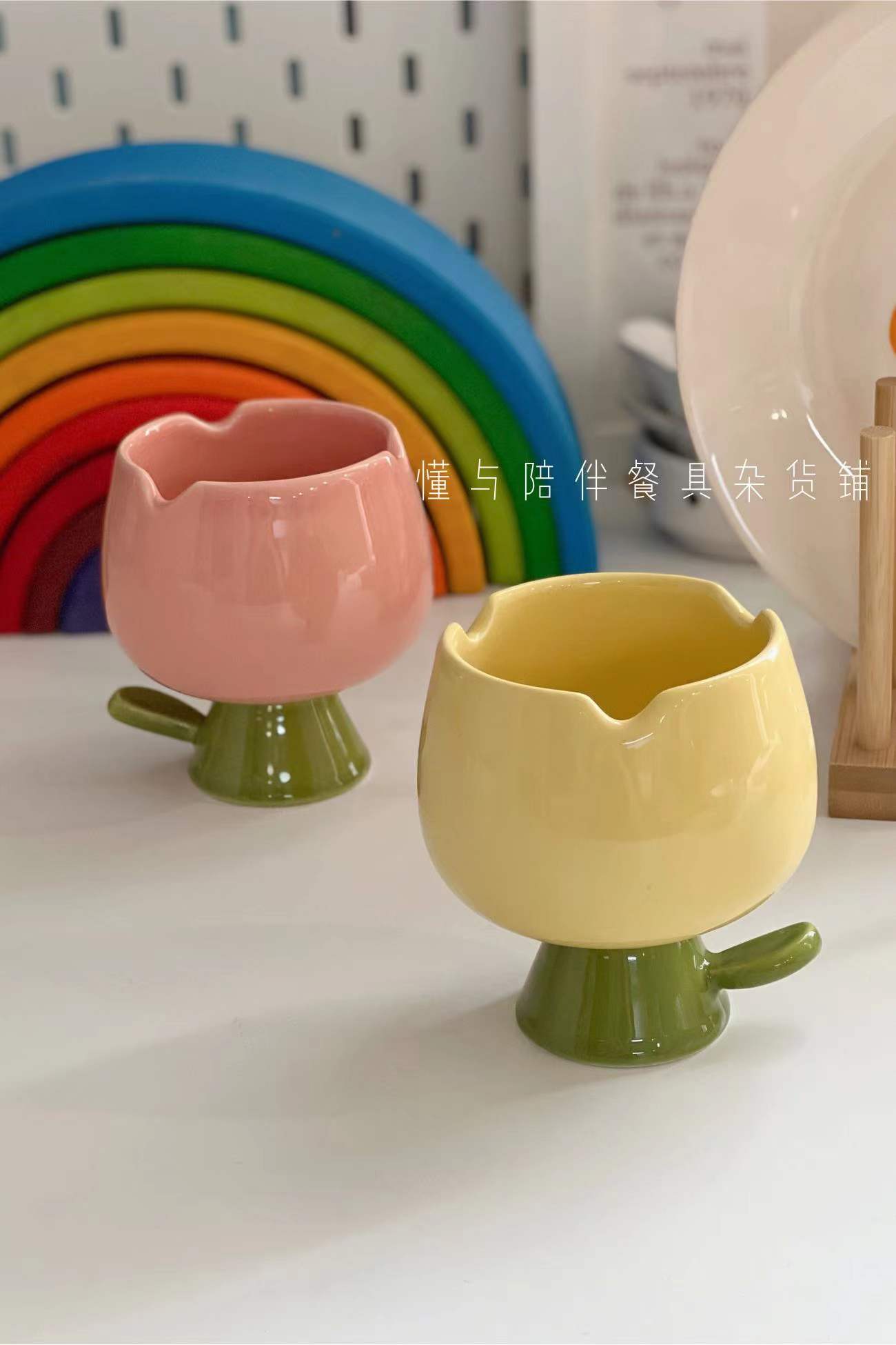 Tasse à thé en forme de fleur de tulipe en trois dimensions peinte à la main, bol à Dessert en forme de cœur pour fille mignonne, ornements de Style Ins