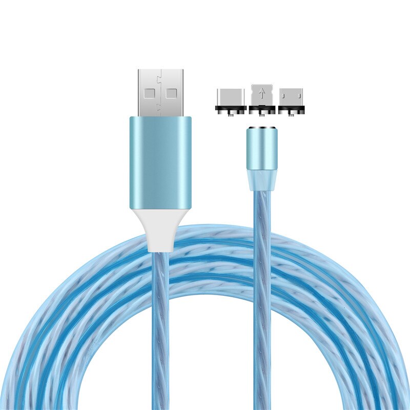UGI – câble magnétique 3 en 1 pour IOS et Android, Micro USB type-c, lumière LED brillante, chargeur pour téléphone Samsung, Xiaomi, OnePlus, HTC: Blue / 2m