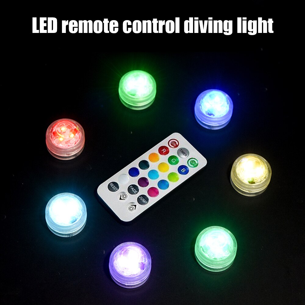 10Pcs LED Remote Controlled RGB Submersible Battery Light Underwater Night Lamp Outdoor Garden Party Decoration Aquarium Light Z