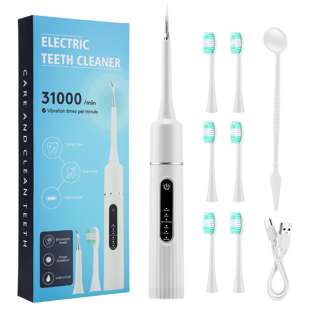 Electric Teeth Cleaner Remove Tartar Plaque Calculus and Tooth Stains Dental Teeth Whitening Kits With 6 Toothbrush Heads Home: Yellow