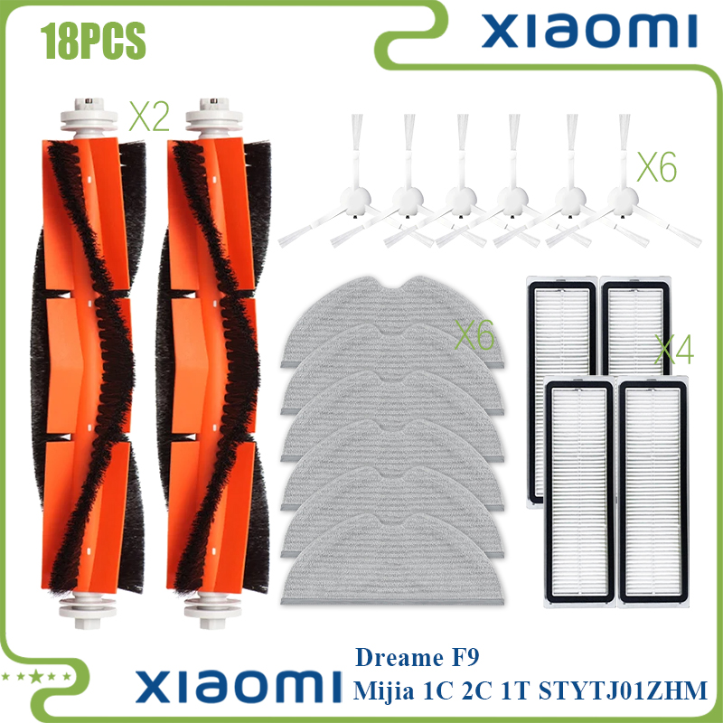 Para Xiaomi Mijia 1C 1T STYTJ01ZHM Mi Robot aspirador fregona Dreame F9 filtro Hepa Cepillo Lateral principal paño de mopa accesorios de limpieza: Amarillo claro