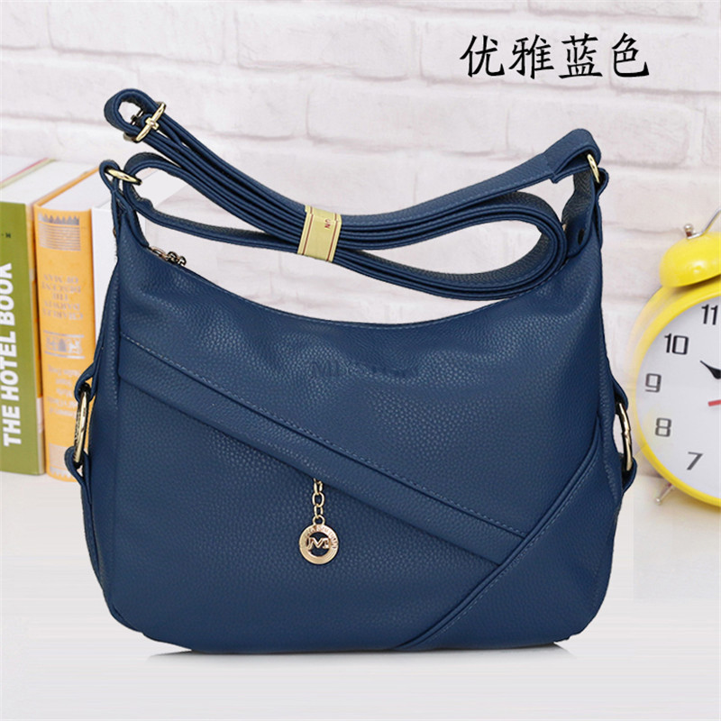 Top femmes Messenger sac femme Litchi cuir moyen sac célèbre dames sac à main moyen âge femme sacs à bandoulière: BLUE