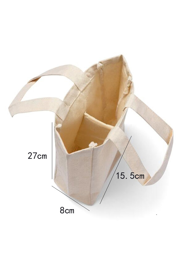 12oz Thick Canvas Double Wine Tote for Dinner, Party Two Drink Bottle Carrier Handle Bags With Divider Custom Accept: Beige