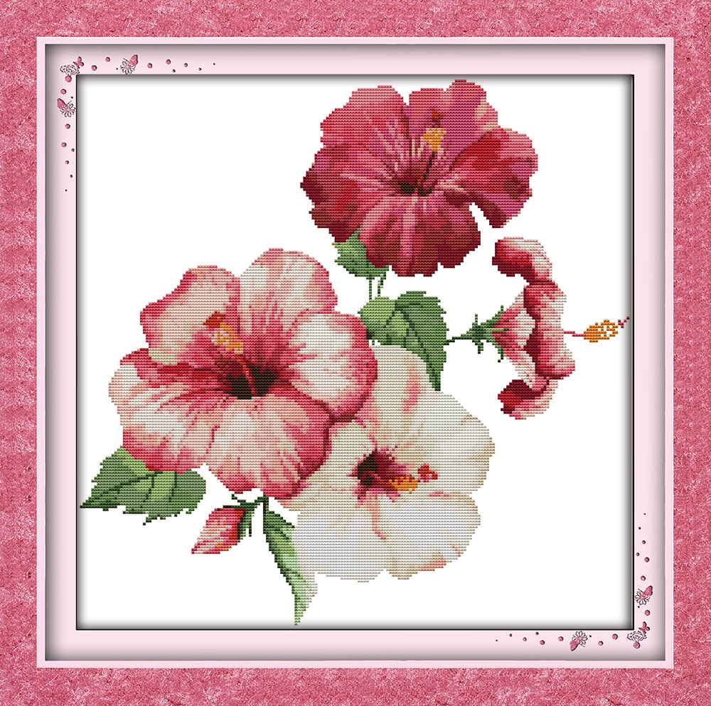 O hibisco flores Impressas sobre Tela DMC Contados Kits de Ponto Cruz Chinesa impresso ponto-Cruz definir Bordado Costura