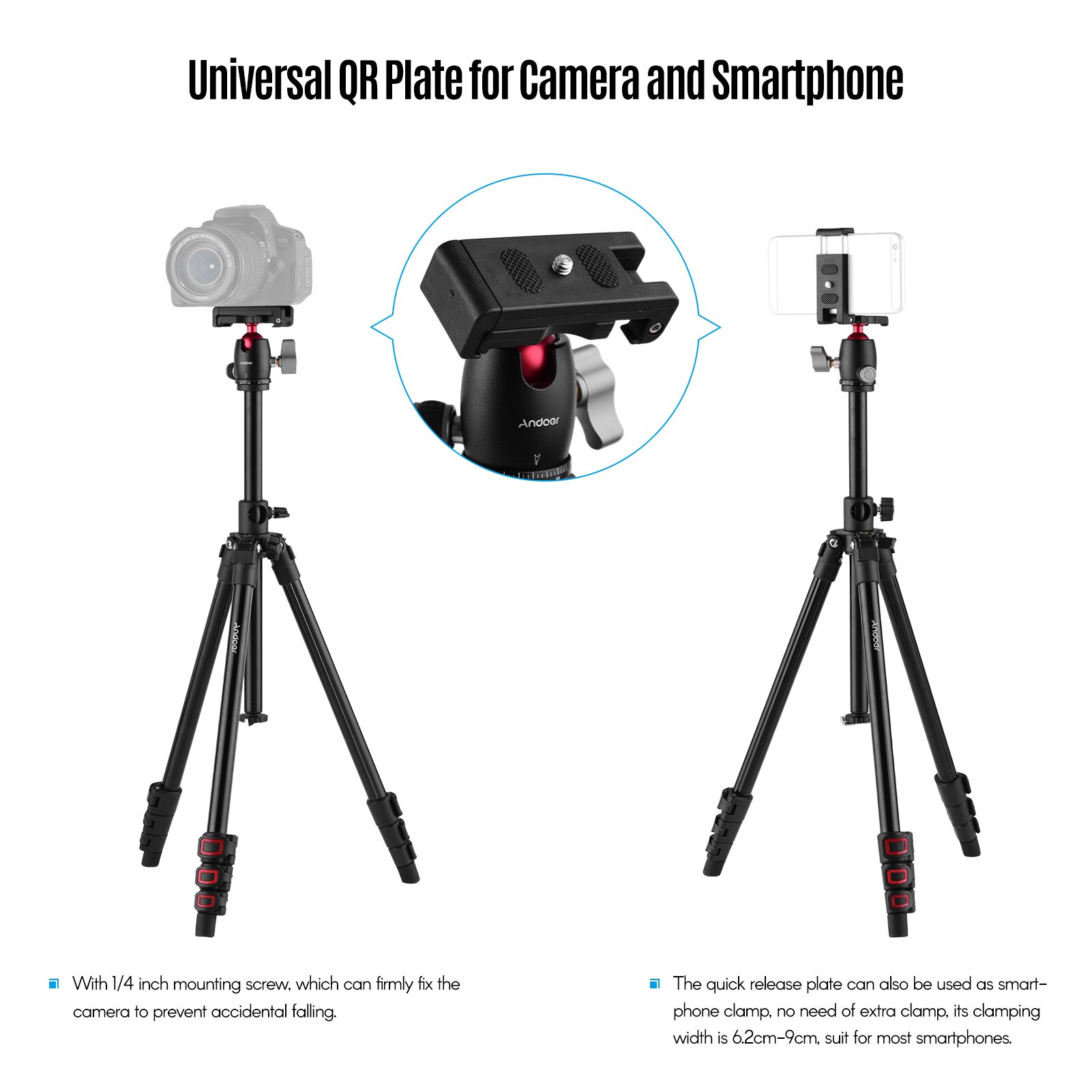 Andoer Q160H Draagbare Camera Statief Horizontale Mount Professionele Reizen Statief Met 360 ° Panoramisch Balhoofd Universal Voor Dslr