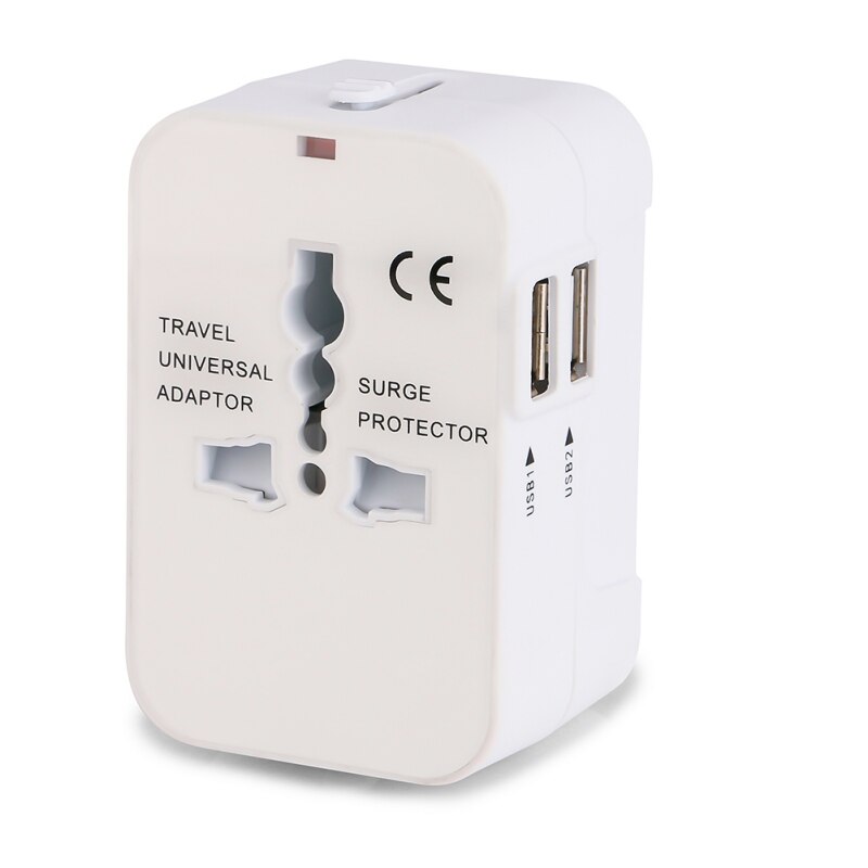 Universal Travel Adapter - 2 USB Ports, 2500W, 100-240V, Overload Protection, for USA EU UK AU: White