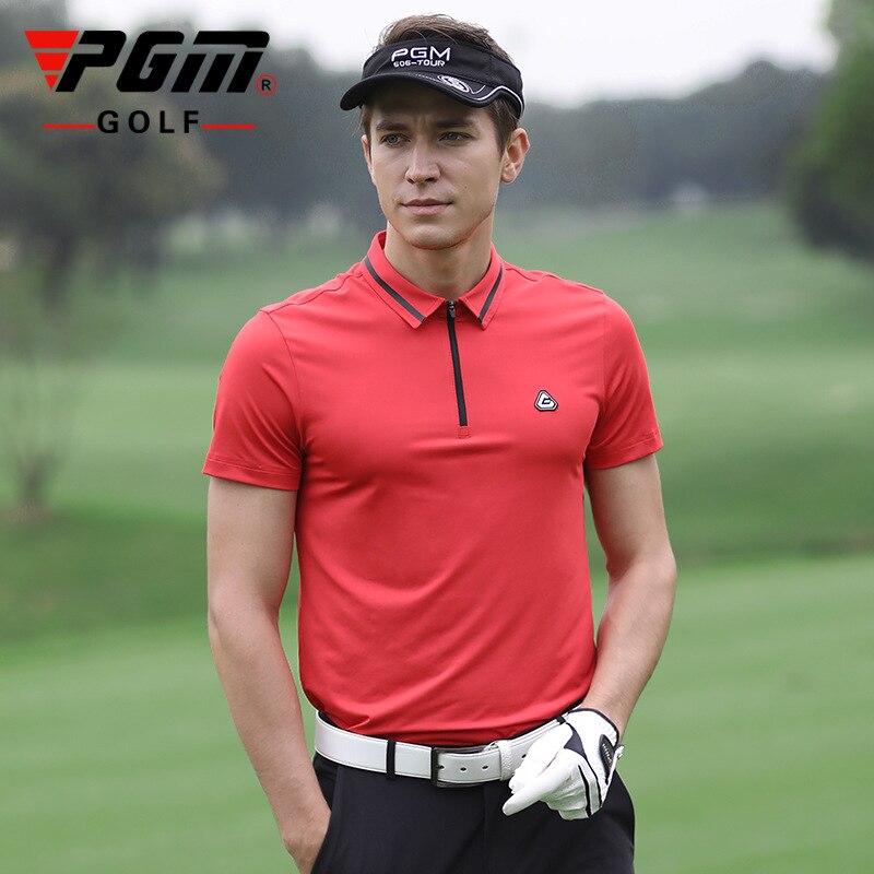 PGM – T-shirt de Golf à manches courtes pour hommes, vêtements de sport respirants et antirides, Yf245: Orange red / L