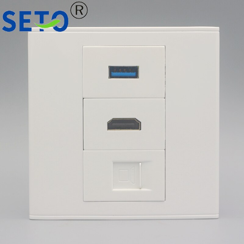 Seto 86 type nettverk  rj45 cat 5e + 3.0 usb assortert  + 2.0 hdmi panel veggplate stikkontakt keystone frontplate
