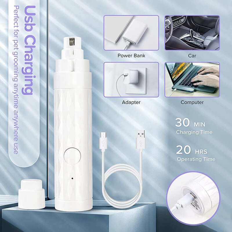 Amoladora de uñas eléctrica para perros, cortadora de uñas con luz LED, recargable, automática, para gatos