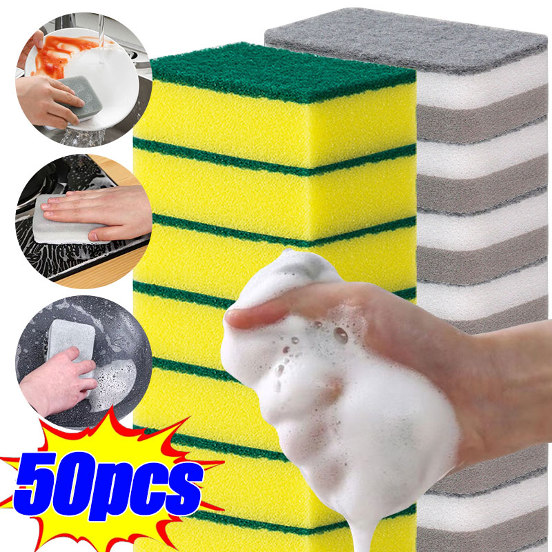 50/5pcs Magic Cleaning Sponges Double-sided Reusable Kitchen Sponge Wipes Pan Pot Dishwashing Scouring Pads Brush Clean Tools