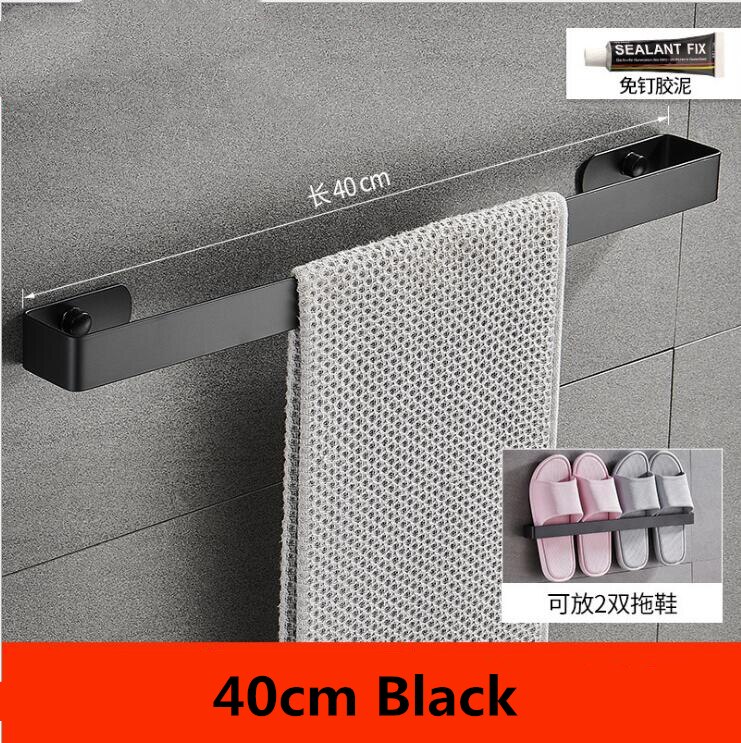 Sømfrit toilethåndklædestativ 304 rustfrit stål sort håndklædestang hængebadeværelse håndklædeholder firkantet hardware tilbehør: 40 cm sorte