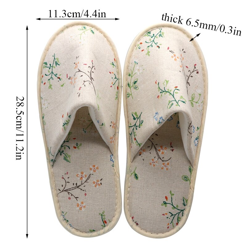 1 Paar Linnen Katoen Vrouwen Slippers Cartoon Bloemen Bedrukte Thuis Gast Indoor Slippers Foam Onderkant Flip Flop Schoenen Hotel Slippers: GRAS-Groen / M