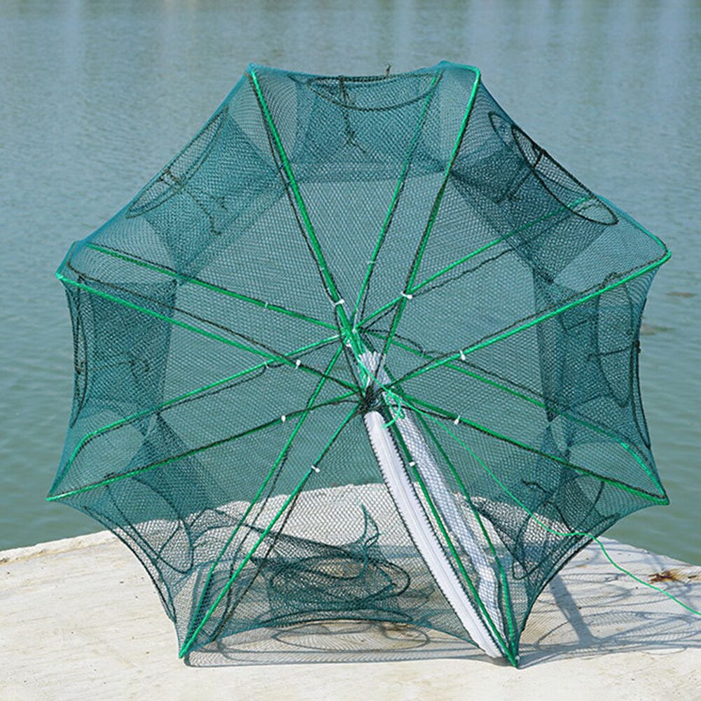 Filet de pêche automatique pliable piège à poisson receveur réseau crabe 6-8 côté 6-16 trou pour la pêche en plein air accessoires portables