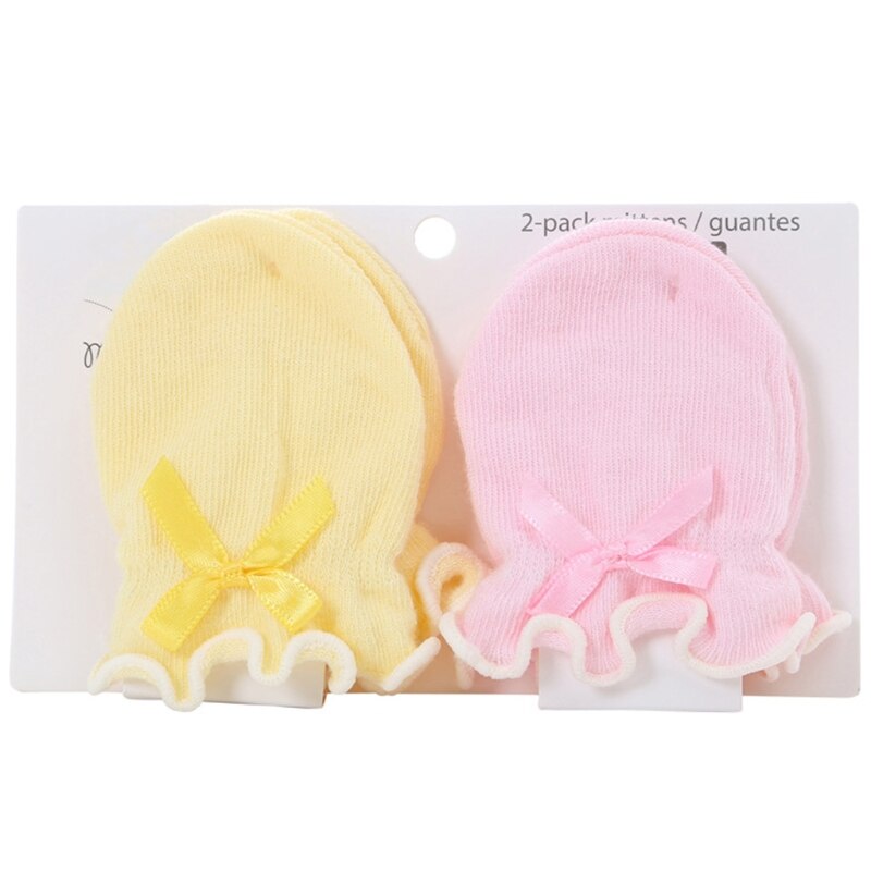 2 Pairs Baby Anti Krassen Zachte Handschoenen Pasgeboren Bescherming Gezicht Scratch Mittens: 2SS902052-D