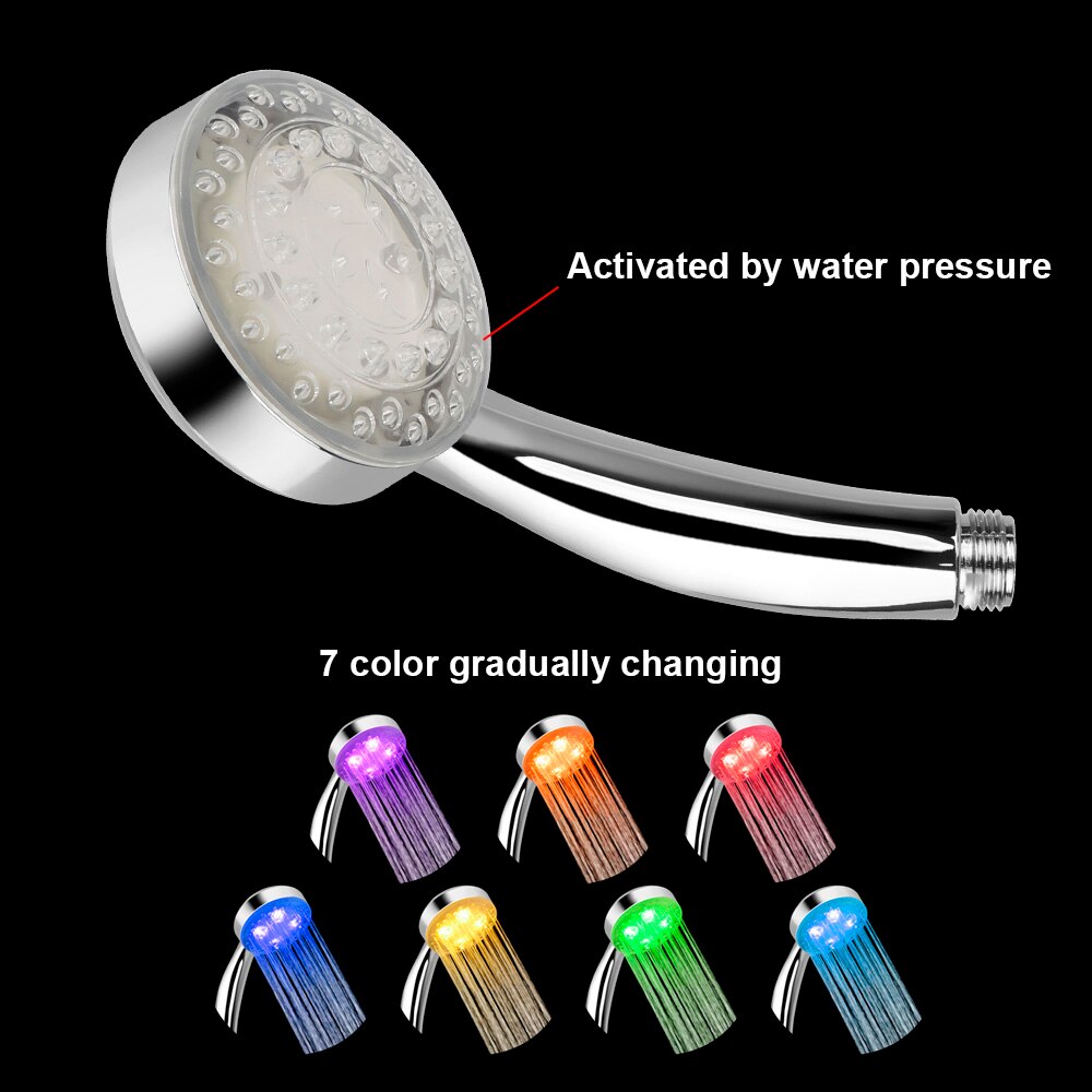 Led dusjhode regnfall topp spray firkantet fast dusjhode 7 farger gradvis skiftende 3 farger temperatursensor for bad