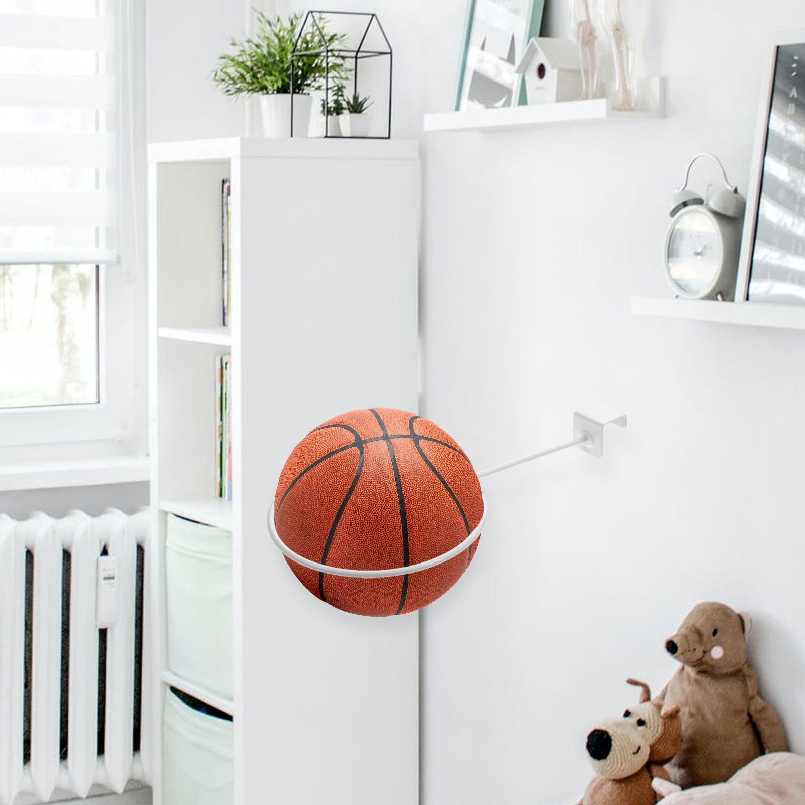 2Pcs Mounted Basketball Holder Iron Balls Storage Rack Hats Display Rack for Displaying (White)