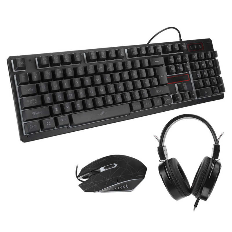 3Pcs Wired Keyboard Mouse Headset Set Gaming Backlight Keyboard for Laptop Computer