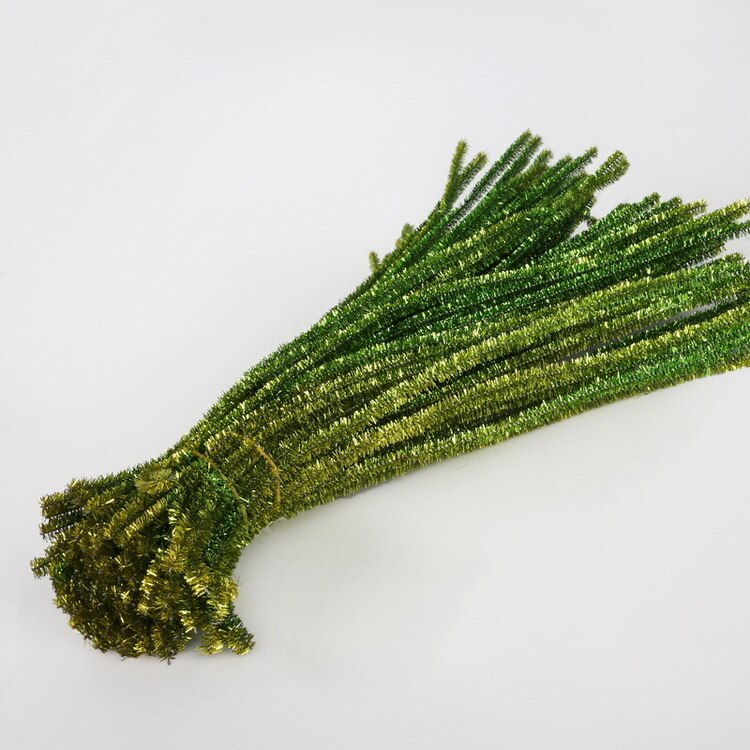 100pcs 30cm Glitter Chenille Stems Pipe Cleaners Plush Tinsel Stems Wired Sticks Kids Educational Toys DIY Craft Supplies: Olive