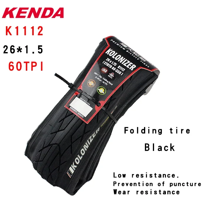 KENDA k1112 Bicycle tire 26 inch MTB Parts 26 * 1.5 1.75 30TPI low resistance explosion-proof mountain bike tyre: black