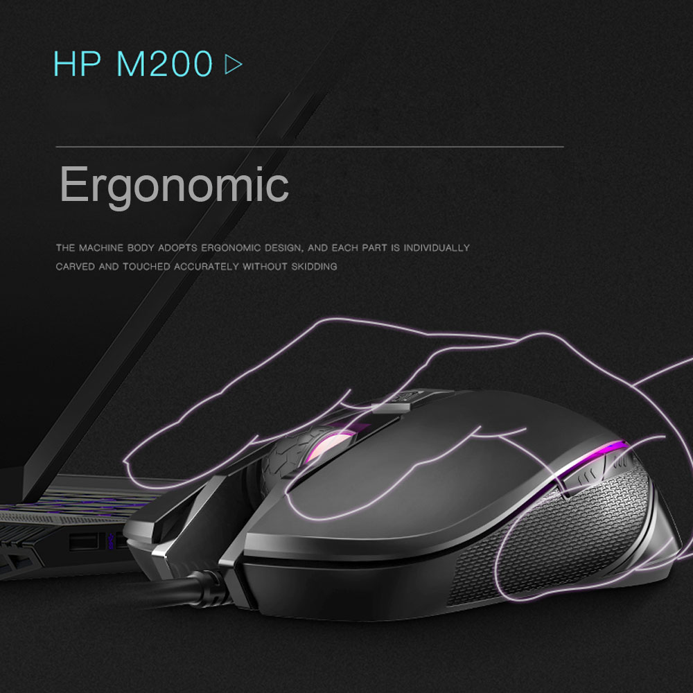 HP M200 Gaming Mouse Macro Wired Ergonomics 2400 DPI RGB Silent Game Mouse for PC Computer Laptop Mice Pro Gamer