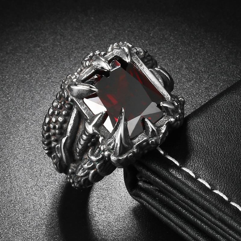Vintage Rvs Ring Mannen Punk Dragon Claw Crystal Zirconia Finger Ring Trendy Mannelijke Sieraden Party