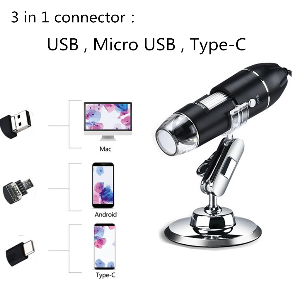 3 in 1 1600X 8 LED Digital 2MP HD Soldering Microscope Magnifier Video Camera with Stand for Soldering Instrument