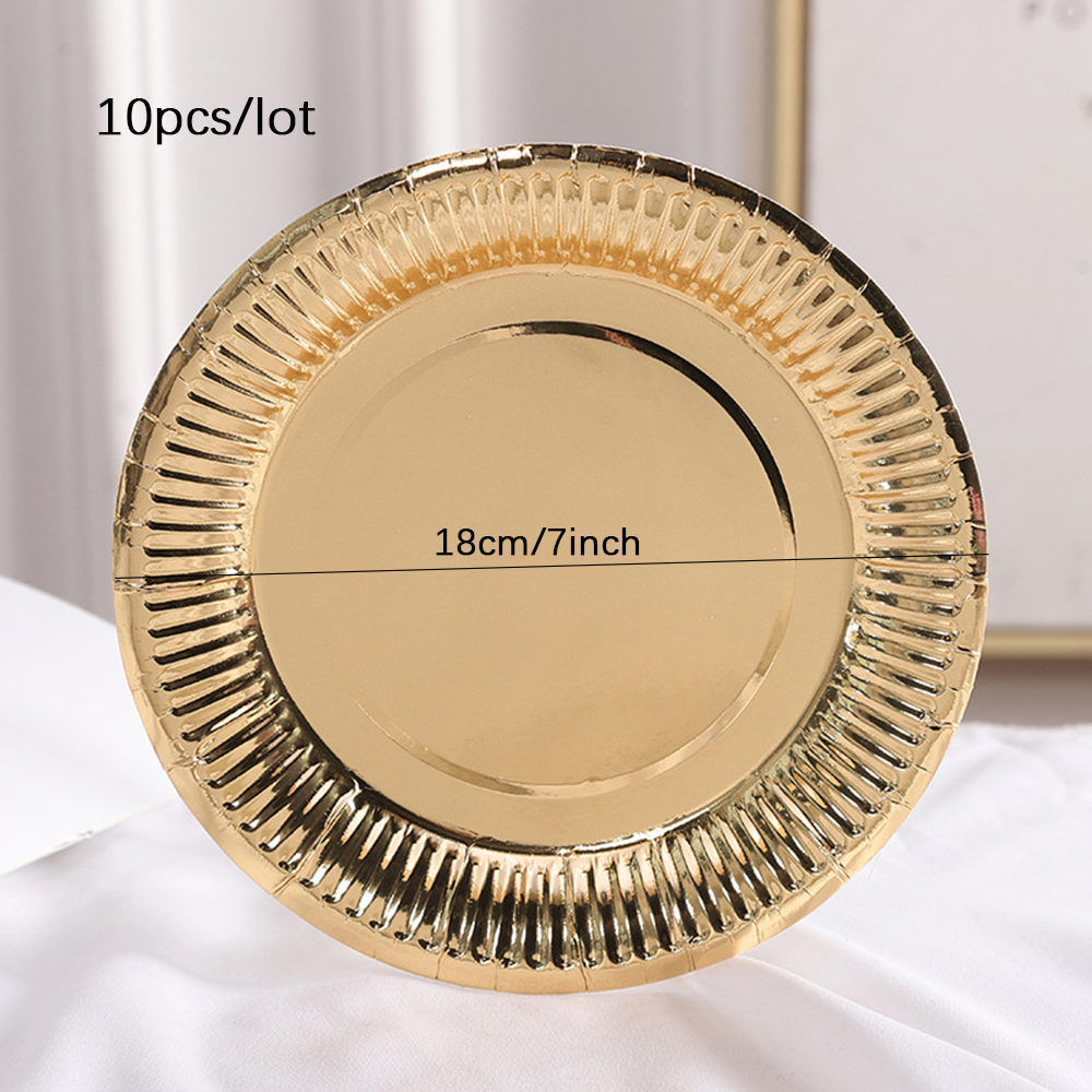 10PCS Disposable Tableware Supplies Gold Silver Rose Gold Kids Adult Birthday Wedding Bachelorette Party Decorations Baby Shower: Gold