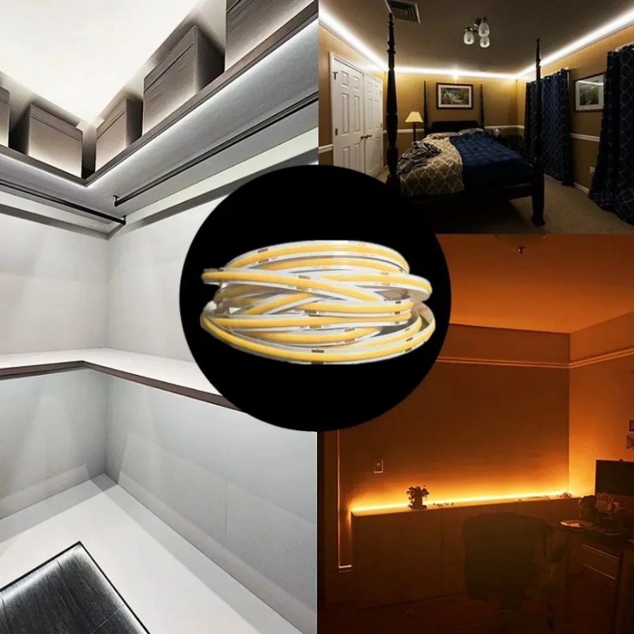 Bande lumineuse LED COB Ultra fine de 8MM, avec prise DC 12V 24V/fil 2 broches, éclairage linéaire à intensité variable, lampe haute densité, décoration
