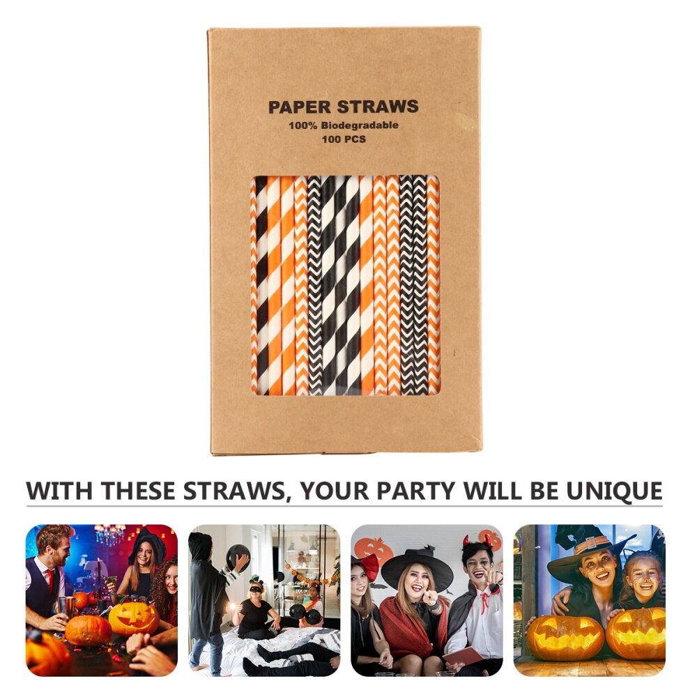 100Pcs Halloween Rietjes Grappige Patroon Rietjes Rietjes Voor Feestartikelen