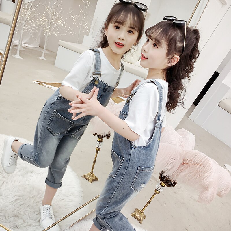 Meisjes Overalls Jeans Casual Solid Denim Broek Mode Baby Kids Broek voor Meisjes Kleding 6 8 10 12 Jaar Vestidos