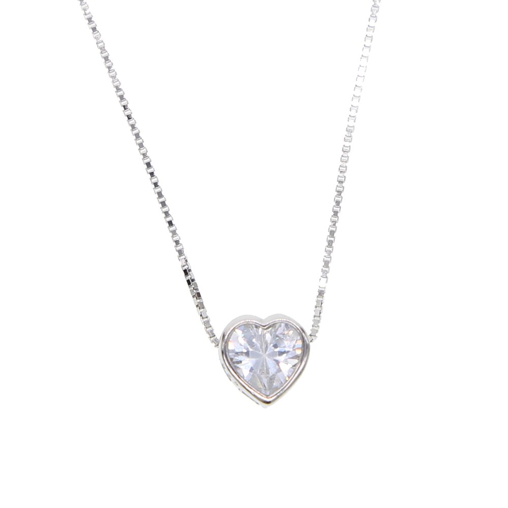 Single Stone Solitaire Cz Cubic Zirconia Delicate Dainty Box Chain 925 Sterling Silver Bezel Heart Single Stone Star Necklace: silver heart