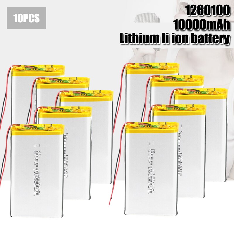 Batería Lipo recargable de 3,7 V, 10000mAh, li-po, 1260100, con PCB, batería de polímero de litio, baterías de repuesto para tableta y DVD