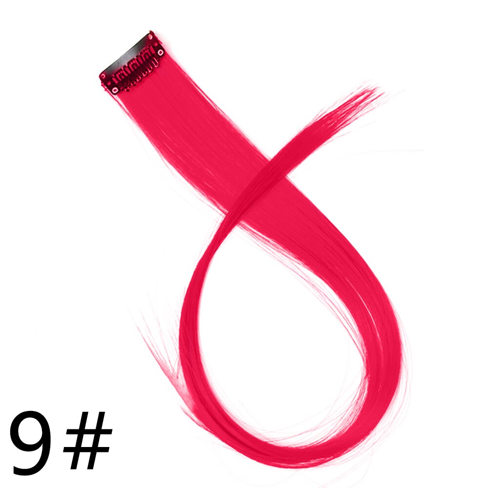 Long 20"Inches Synthetic Single Clip Hair Extensions Rainbow Colors Straight Hairpiece for Women 10PCS/pack: RoseRed