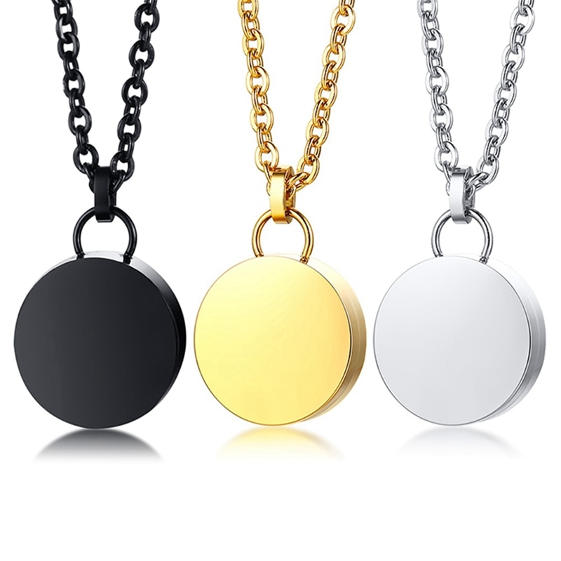 Stainless Steel Openable Round Pendant Necklace For Women Men Keepsake Memorial Jewelry Gif