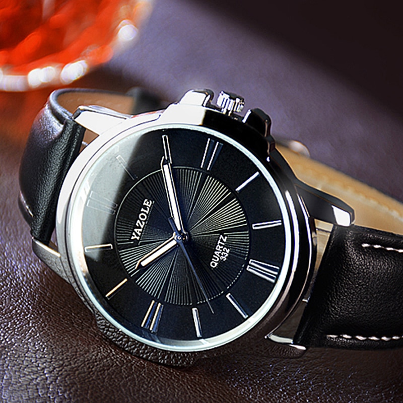 Yazole Heren Horloges Top Brand Luxe Blauw Glas Horloge Mannen Horloge Waterdicht Lederen Romeinse Heren Horloge Mannelijke Klok relojes Saat