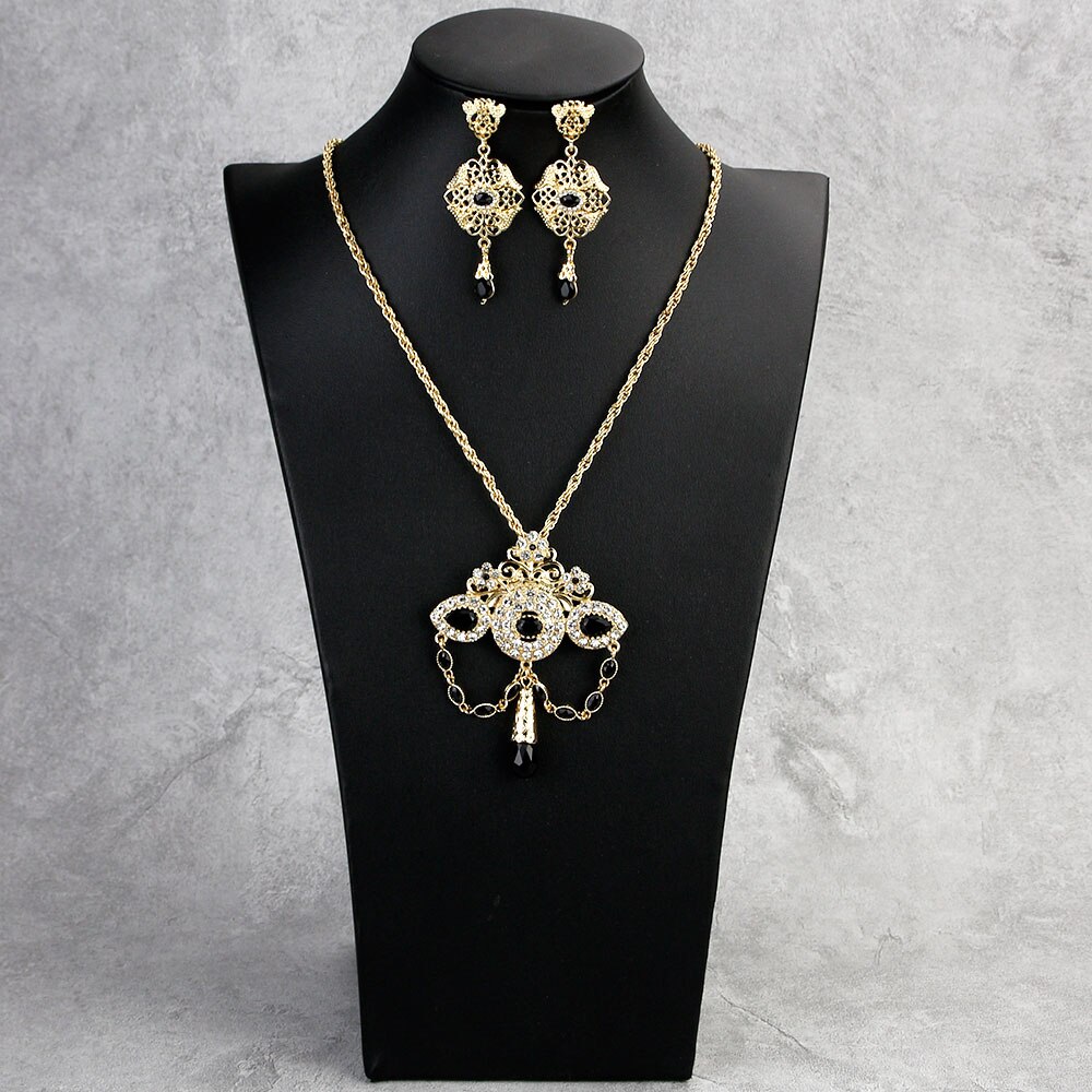 Sunspicems Marokko Bruiloft Sieraden Sets Goud Kleur Earring Lange Hanger Ketting Arabische Bijoux Bridal