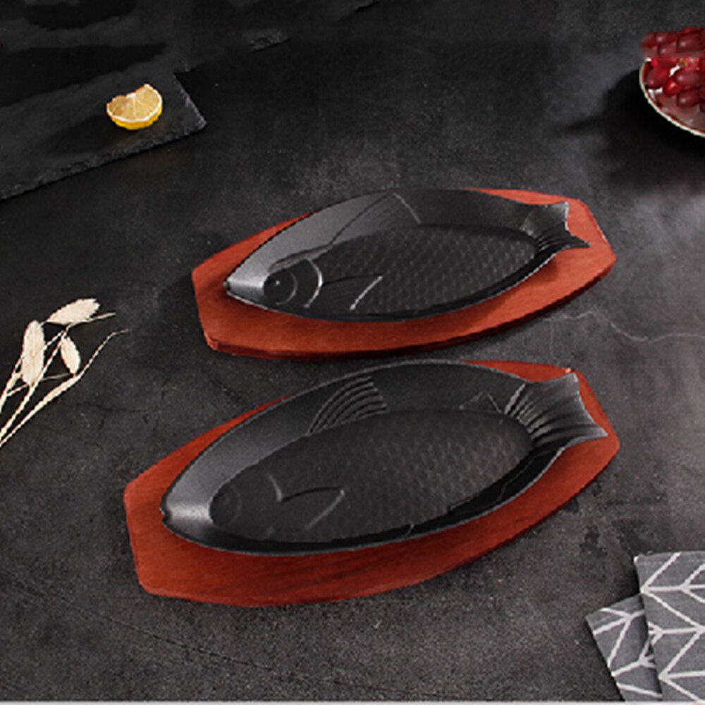 Poêle à Steak de poisson antiadhésive en fonte, rôtissoire en émail, plaque à friture, support de Base en bois, ustensiles de cuisine, four à gaz électrique Durable