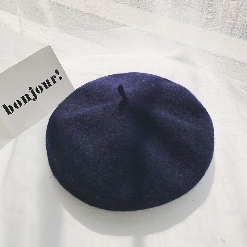 Cashmere Berets Hats Winter Warm Wool Berets Autumn Winter Vintage Female Hat Warm Cap Female Lady Girls Khaki Beige Red Yellow: Navy