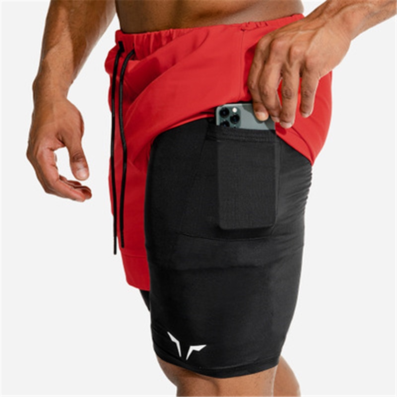 Double-Layer Fitness Shorts Mannelijke Zomer Dunne Gedeelte Anti-Glare Voering Sneldrogende Running Elastische Ademend Vijf-Punt Broek