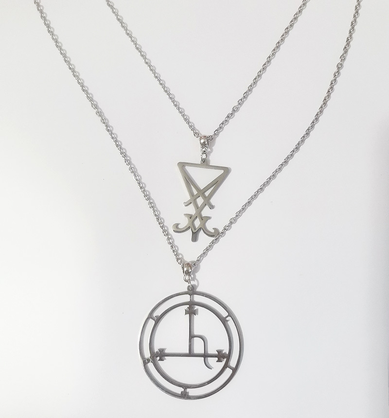 Double Lilith necklace/Witch jewelry/Gothic jewelry/Lilith mark/Lucifer/Leviathan mark: A / 16 inches