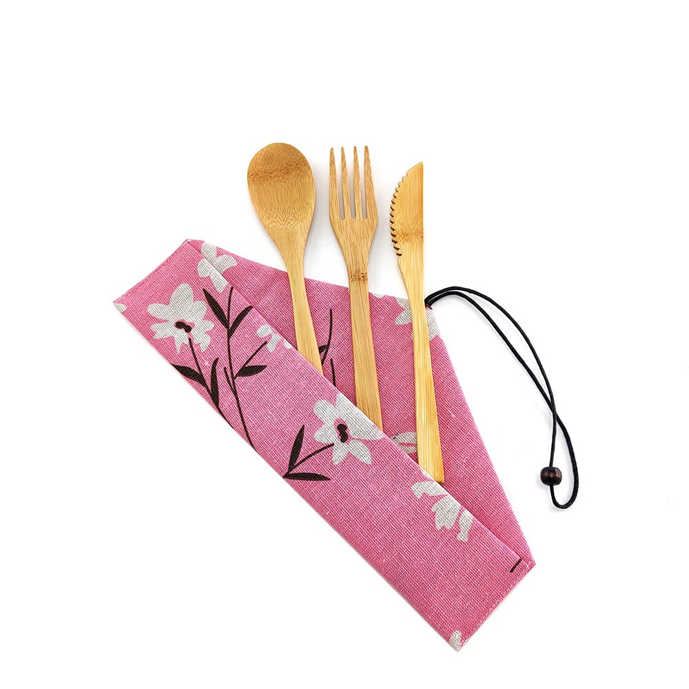 Bamboo Portable Reusable Utensils With Nylon Toothbrush Bamboo Case Travel Cutlery Set Camping Utensils Fork Spoon Knife Set: 1250-S-1