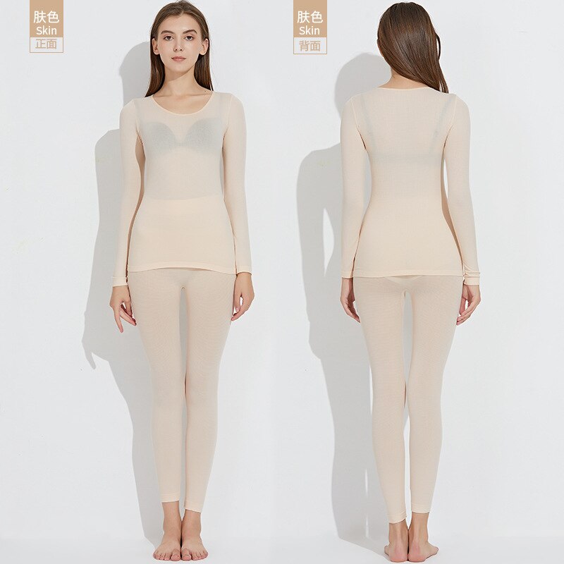 Thermal Set For Women Warm Long Johns Winter Women's Underwear Set Seamless Elastic Thermal Inner Wear Ladies Warm Suit: beige