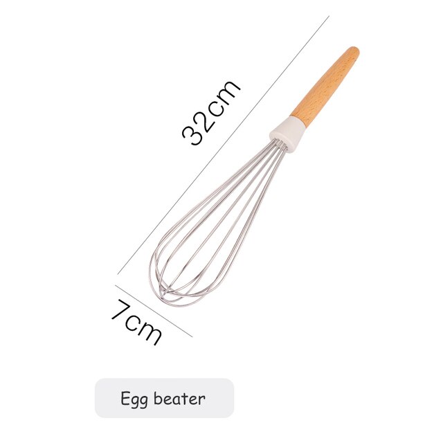 White Cooking Utensils set Silicone Kitchen Tools Set with Wood handle for Nonstick Cookware Kitchen set with Spatula/Spoons: Egg beater