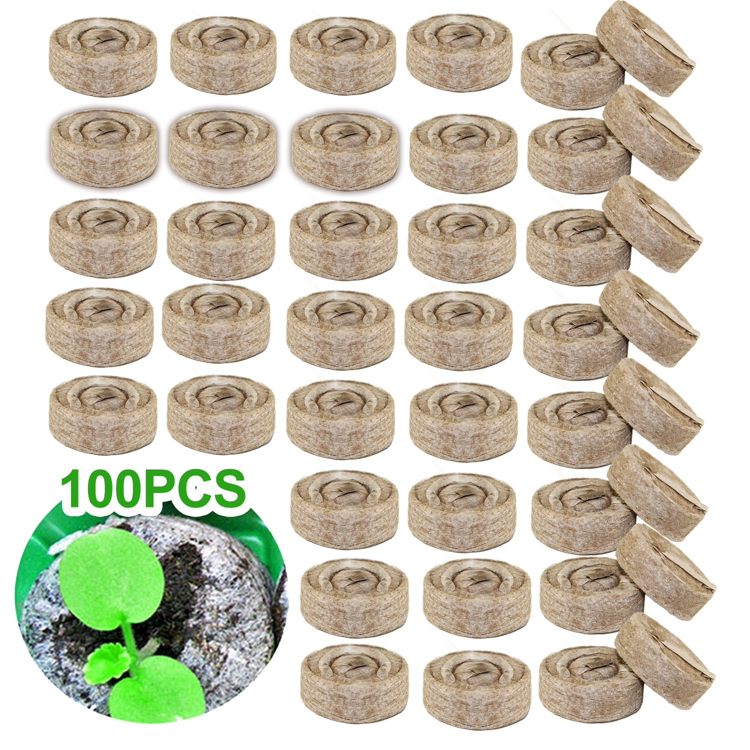 Behogar 100pcs Peat Pellets Plant Seedling Soil Blocks Starting Plugs Garden Tools for Indoor Home Gardening Greenhouse 30mm