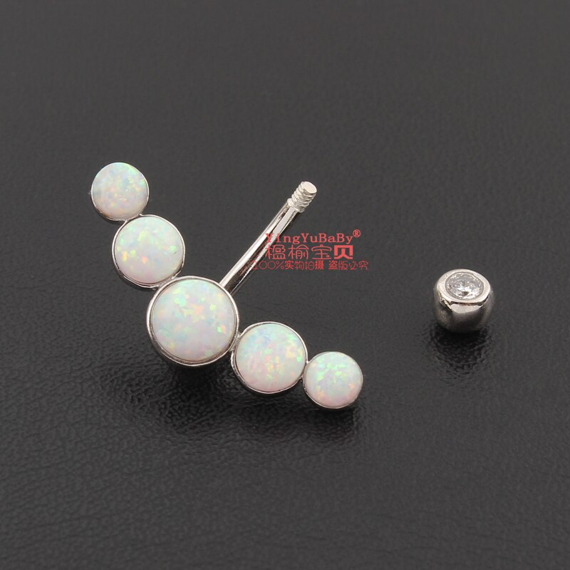 925 sterling silver anello del tasto di pancia white opal pietre dei monili del corpo delle donne S925 6 8 10 millimetri pin lunghezza no allergico piercing all&#39;ombelico